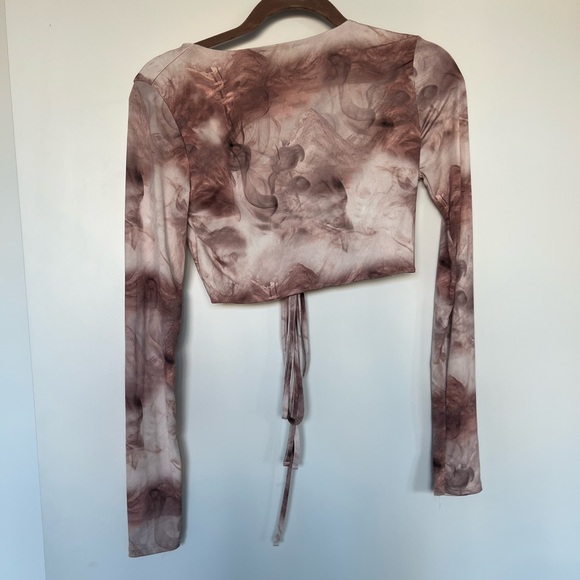 PLT Camel Soft Touch Tie Wrap Around Print Long Sleeve Crop Top - Picture 6 of 7